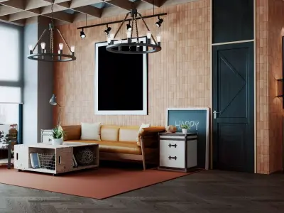 Interior of a modern industrial   style office Low-poly 3D model