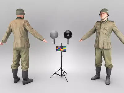 German Wehrmacht soldier in A-pose 374 Low-poly 3D model