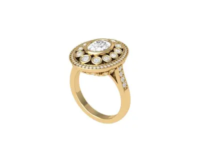 Oval Art Deco Ring 3D print model 6