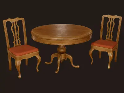 Vintage Table and Chair - PBR Game Ready Low-poly 3D model