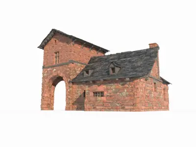 Medieval red brick houses 3D model