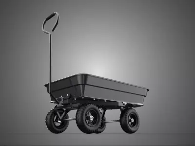 BLACK POLYPROPYLENE PP GARDEN DUMP CART UTILITY TROLLEY WAGON 4W 3D model