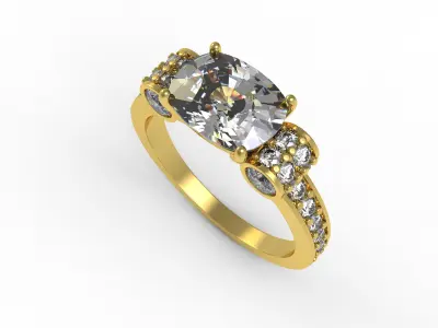 Antique Cushion Cut Diamond Cocktail Ring 3D print model