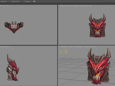 Cartoon fire dragon head shield sculpture Low-poly 3D model