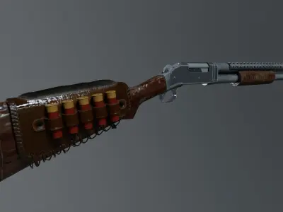 Old School Pump Action Shotgun Low-poly 3D model