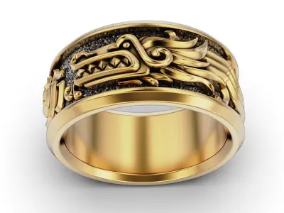 Aztec Quetzalcoatl Dragon Ring and Pendant 3D Model Pack