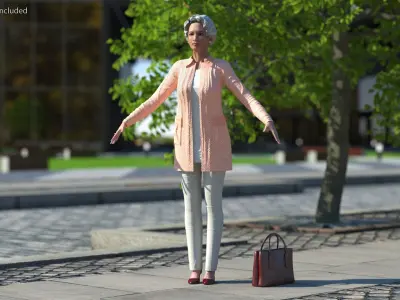 Chinese Elderly Woman Everyday Style A-Pose 3D model