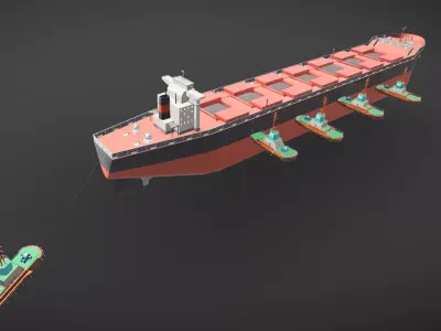 Towing Ship Pushing Cargo Ship Animation 3D model