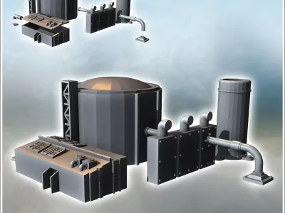 Industrial building set with storage silo and pipes 2 - Modern W 3D print model