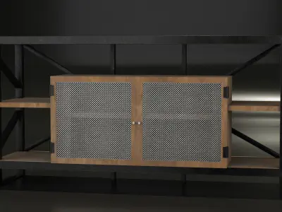 Industrial rustic media console Low-poly 3D model