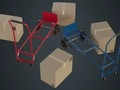 Hand Truck And Boxes 2A Low-poly 3D model