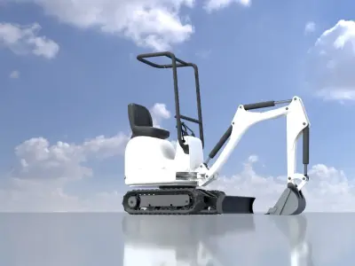 Mini-Digger White Low-poly 3D model