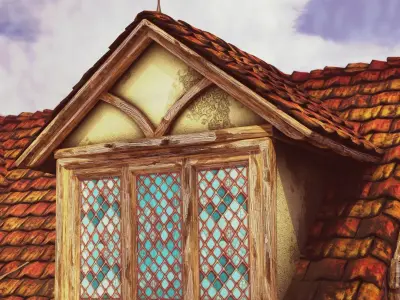 Stylized Medieval Town low-poly 3D scene Low-poly 3D model