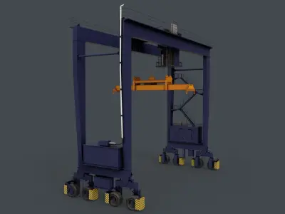 PBR Rubber Tyred Gantry Crane RTG V2 - Blue Dark Low-poly 3D model
