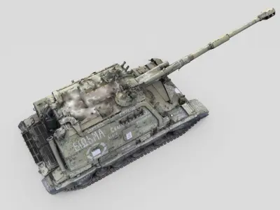 Destroyed 2S19 Msta 152 mm self-propelled howitzer M1990 3D model