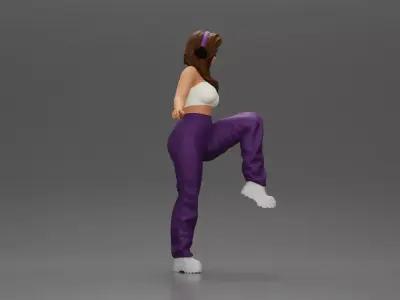 Woman in Headphones Lifting Leg 3D print model