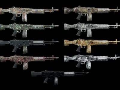 Machinegun gun Low-poly 3D model