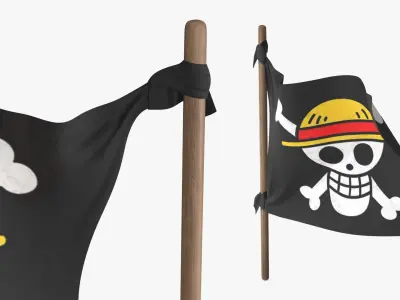 One Piece Pirate Flag Waving Black 3D model