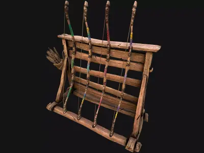 Medieval Armory Rack Stand Weapons Bow Bows  Archer Pack Low-poly 3D model