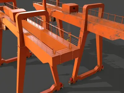 PBR Double Girder Gantry Crane V1 - Orange Low-poly 3D model