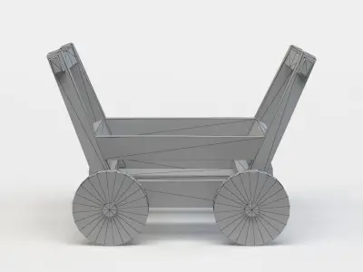 Trolley wooden wagon with wheels Low-poly 3D model