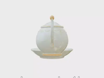Elegant Vintage Porcelain Tea Set with Floral Engravings Low-poly 3D model