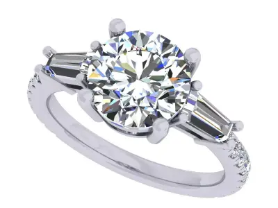 3carat Round And Bauggate Stone Engagement Ring 3D print model purchase