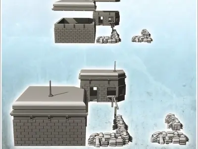 Modern military checkpoint with double bunkers fence and sandbag 3D print model