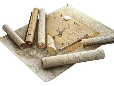Vintage Map  with Tools  Pack   Low-poly 3D model