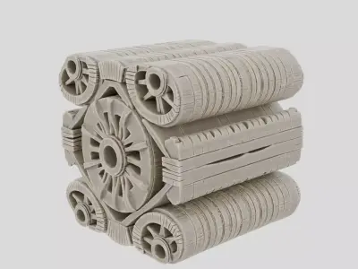 Fantasy Wooden Supply Wagon Wheel Stack for 3D print Low-poly 3D model