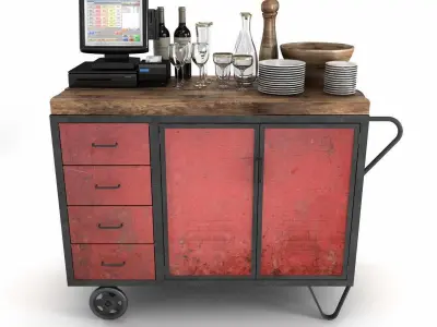 Red Industrial Metal Cupboard waiter station loft style 3d model 3D model