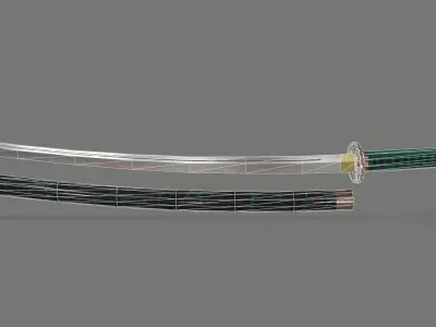 PBR Katana Japanese Sword Green Low-poly 3D model