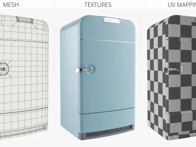 Retro Kitchen Refrigerator Unit Blue 3D model