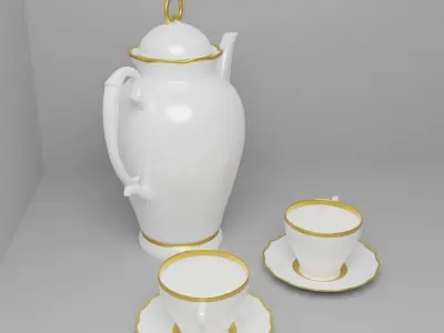 Antique tea set for two with elegant teapot Low-poly 3D model