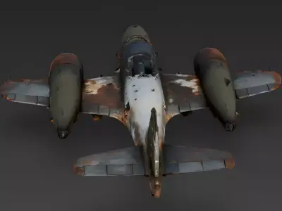 Realistic Wrecked Twin-Engine Military Jet 3D Model Low-poly 3D model
