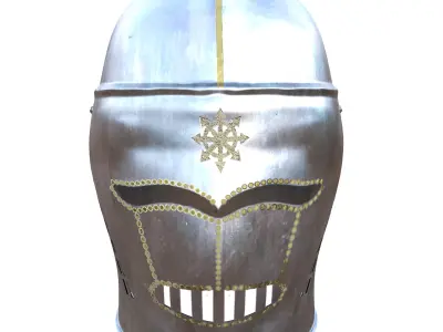 Low Poly Medieval Knight Templar Helmet PBR 3D Model Low-poly 3D model
