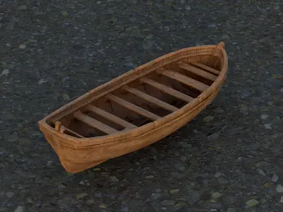 Traditional wooden rowboat Low-poly 3D model