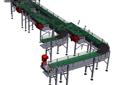 Complex multi-segment chain conveyor line 3D model