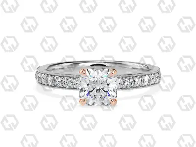Ring 170 Radiant Shape milgrain pave set ring with Gems 3D print model