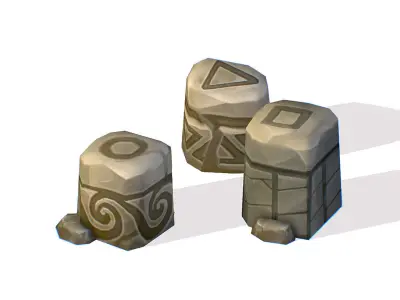 Handpaint Cartoon Stone Memorial Totem Symbol Low-poly 3D model buy
