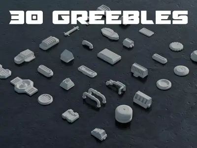 30 Greebles Low-poly 3D model
