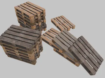 Pallets wooden pack Low-poly 3D model