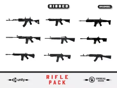 guns rigged rifle pack 3D model