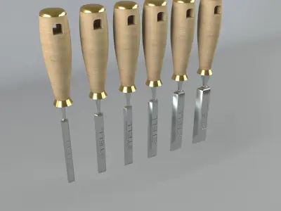 Chisel five wooden screwdrivers 3D model