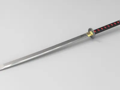 Realitime Katana - with detailed tsuba and blade 3D model