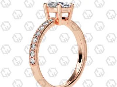 Ring 216 Oval shape milgrain pave set with Gems 3D print model