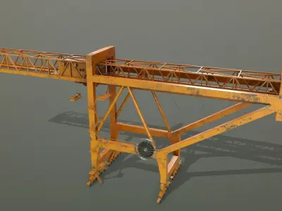 PBR Port Container Crane - Yellow Dark Low-poly 3D model