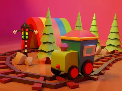 Train toy for Cartoon Low-poly 3D model