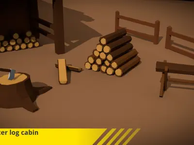 Woodcutter log cabin Low-poly 3D model