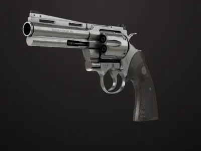 Revolver 05 Medium Silver All PBR Unity UE Textures Low-poly 3D model